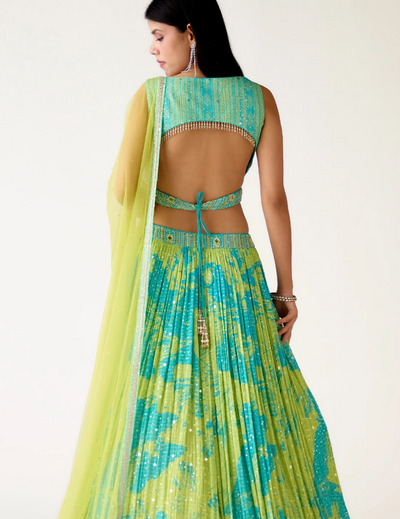 Firozi Georgette Embroidered Lehenga Set