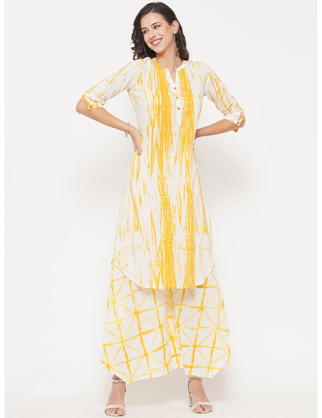 Yellow Shibori Print Straight Pants