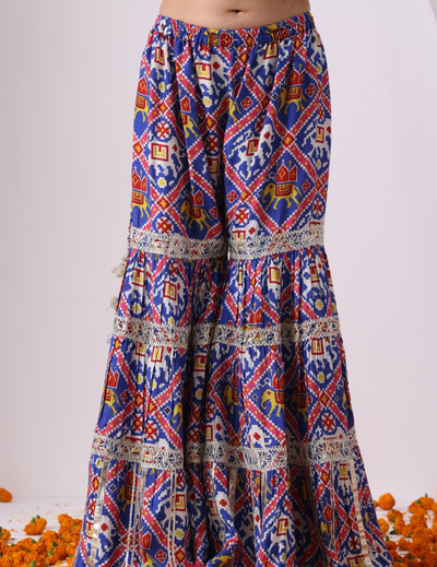 Blue & Pink Digital Printed Gharara Set