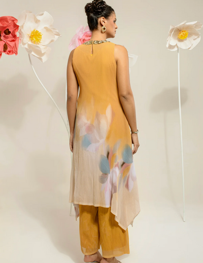 Butterscotch Yellow Sunshade Stand Collar Kurta Set