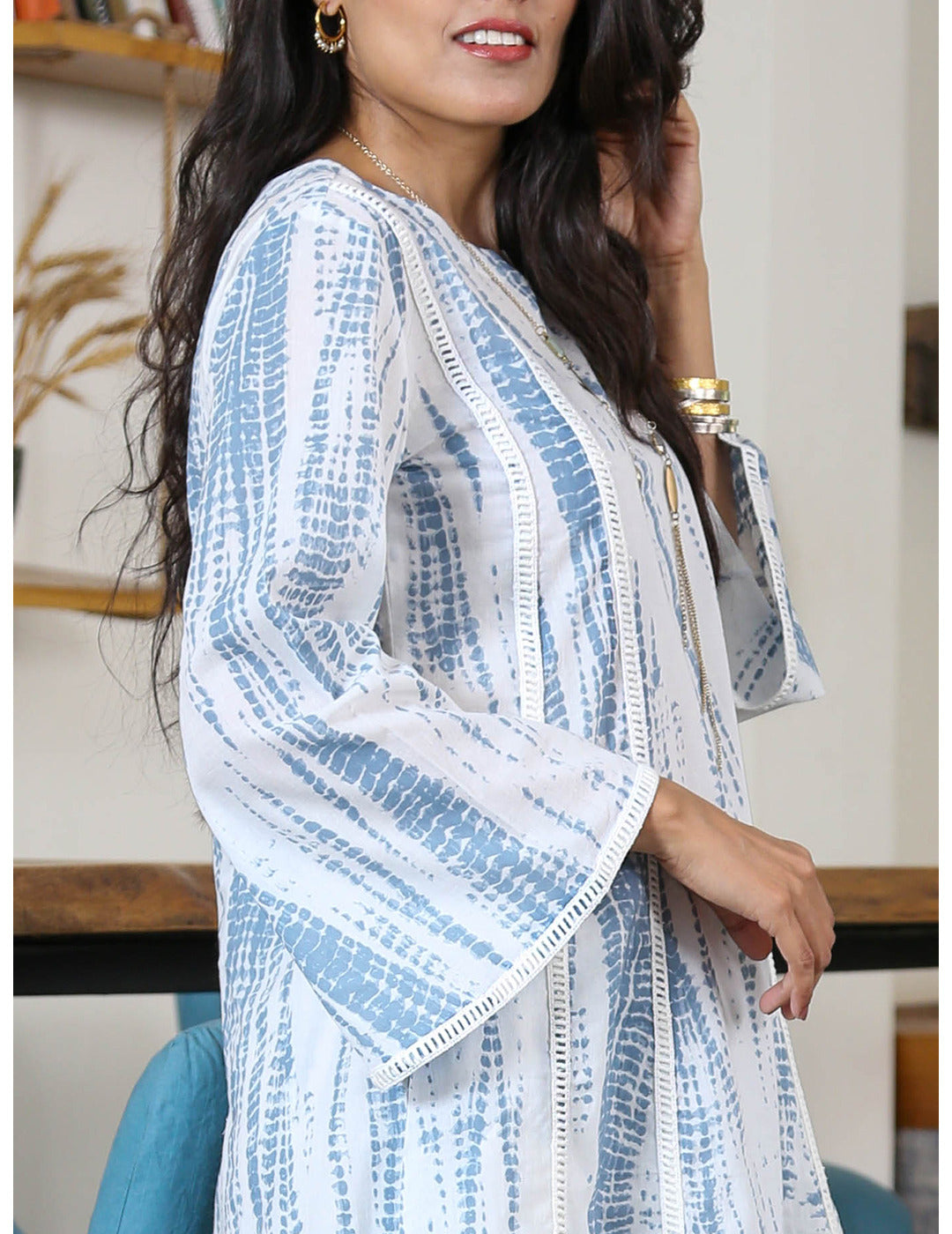 Blue Shibori Print Kali Kurta Set