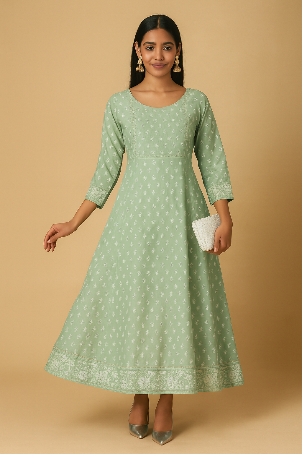 Inaayat – Sage Green Easy-Wear Anarkali