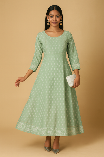 Inaayat – Sage Green Easy-Wear Anarkali