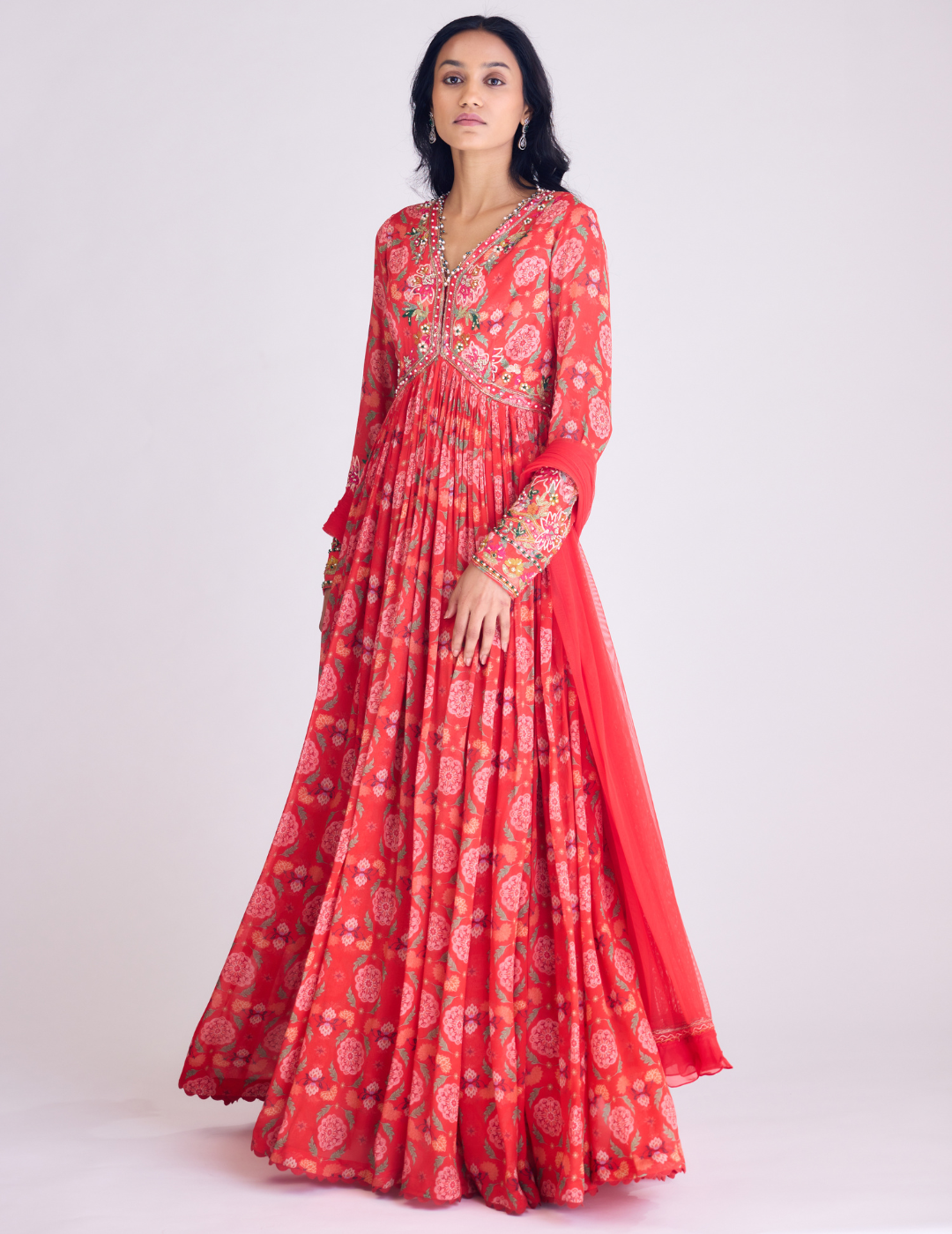 Red Printed Anarkali