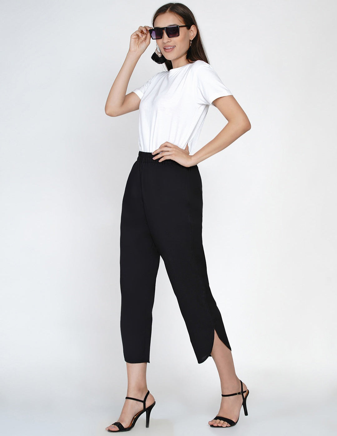 Black cotton flex petal pants