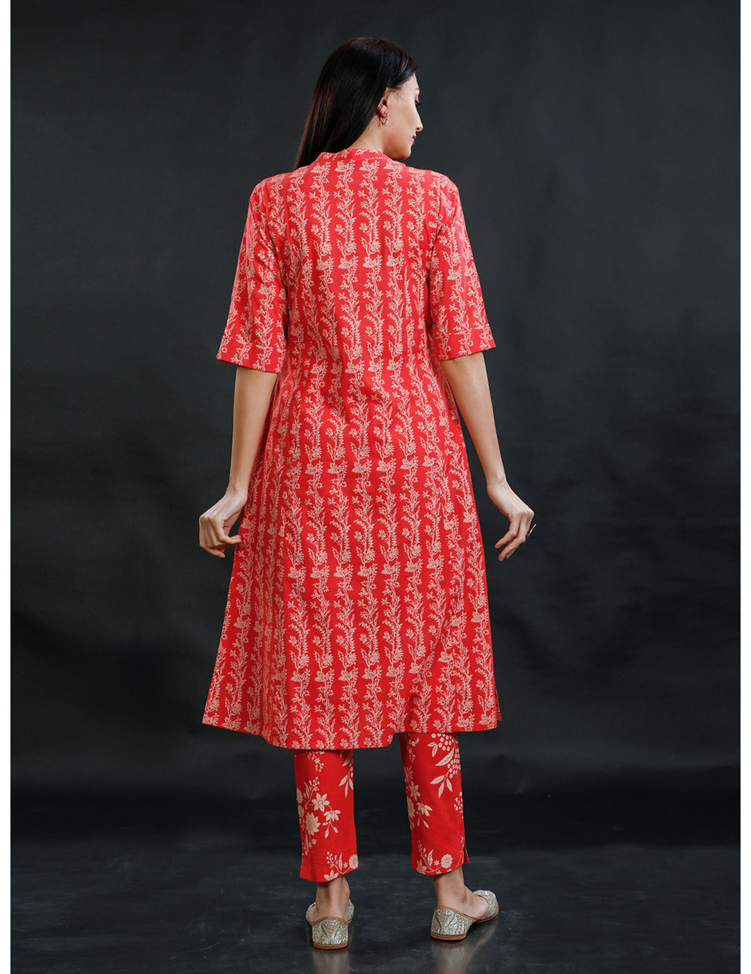 Red Cotton A-Line Kurta