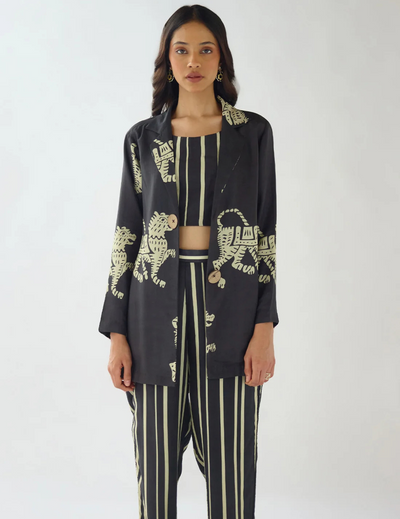 Black Cotton Stripes Abstract Co-ord Set