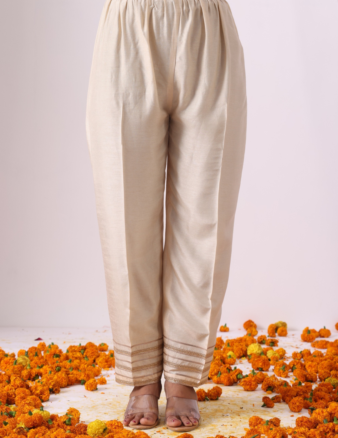 Saanvi Ivory Embroidered Kurta Set with Palazzo & Dupatta