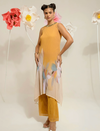 Butterscotch Yellow Sunshade Stand Collar Kurta Set