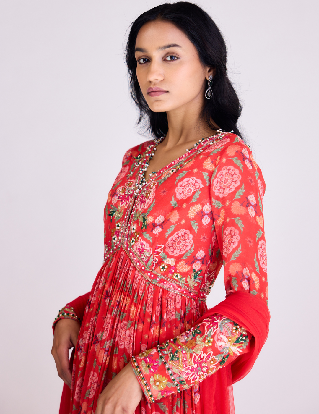 Red Printed Anarkali