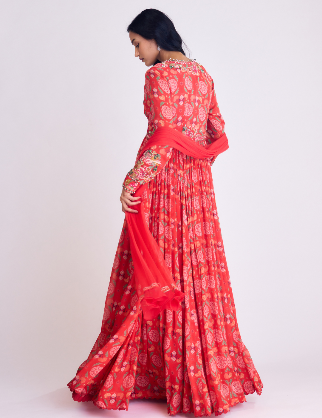 Red Printed Anarkali