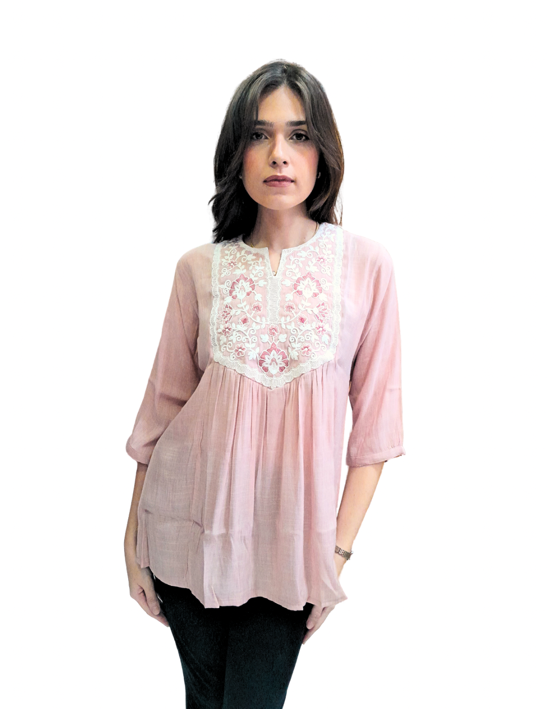 Pink Floral Embroidered Kurta singapore