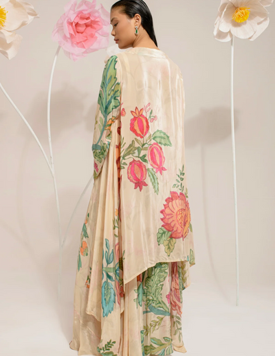 Cream Digital Print Jacket Set