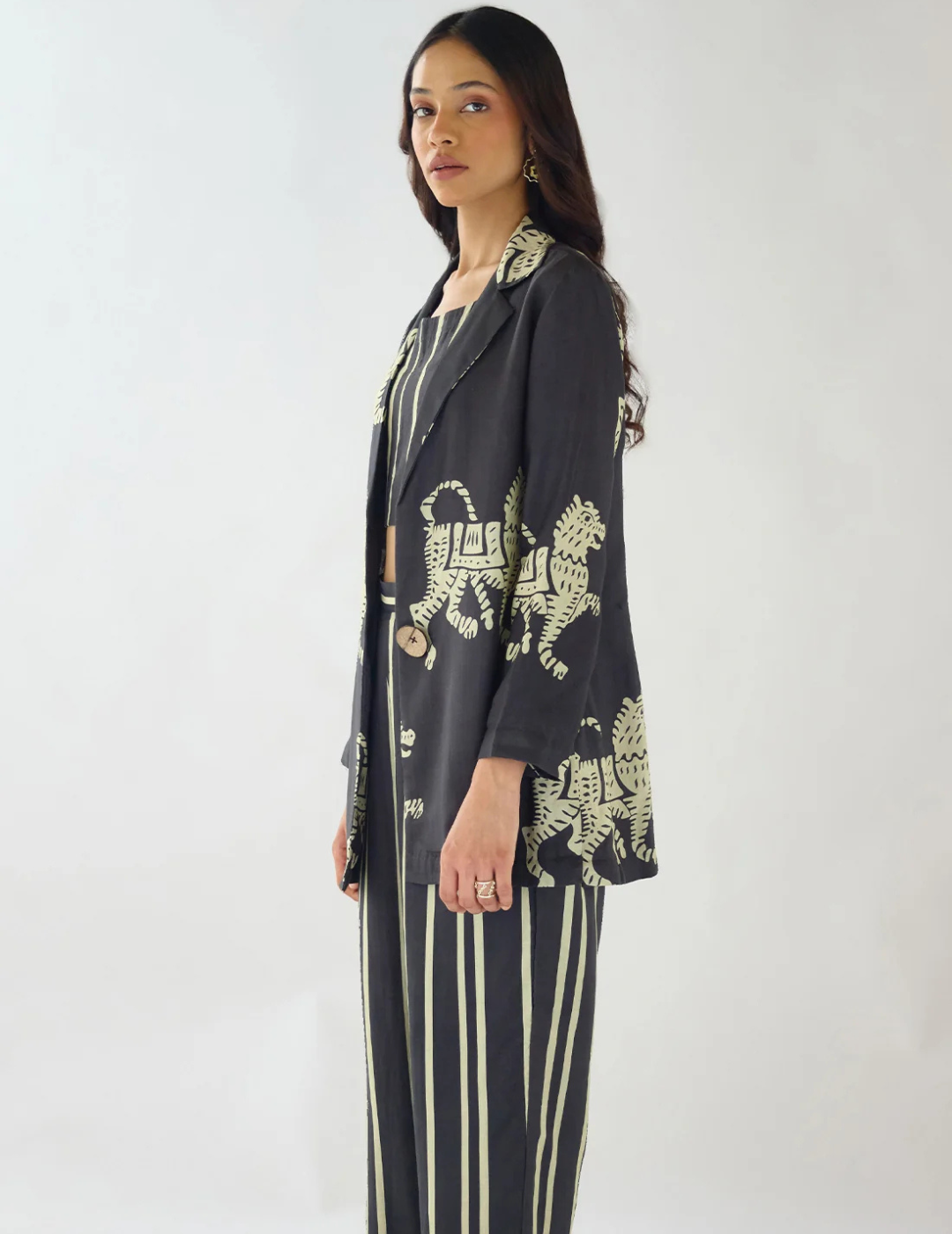 Black Cotton Stripes Abstract Co-ord Set