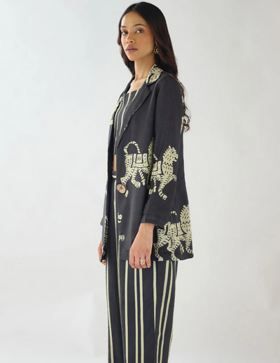 Black Cotton Stripes Abstract Co-ord Set