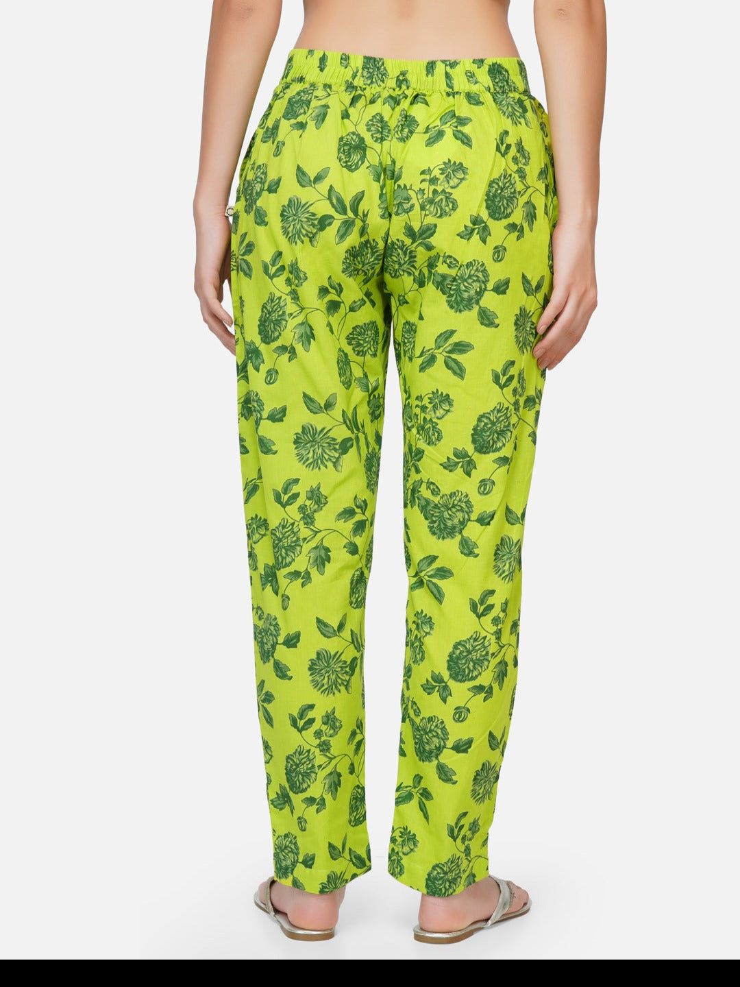 Cotton green printed tapered pants