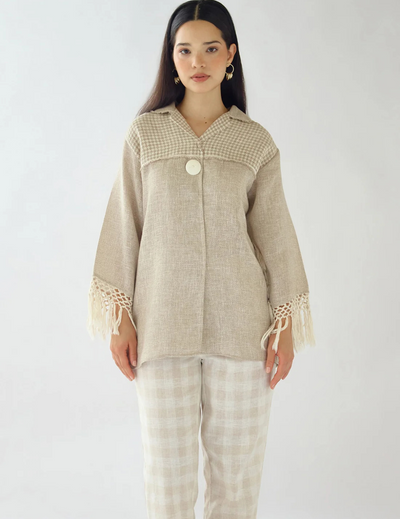 Ivory Stone Drift Embroidered Jute Shirt