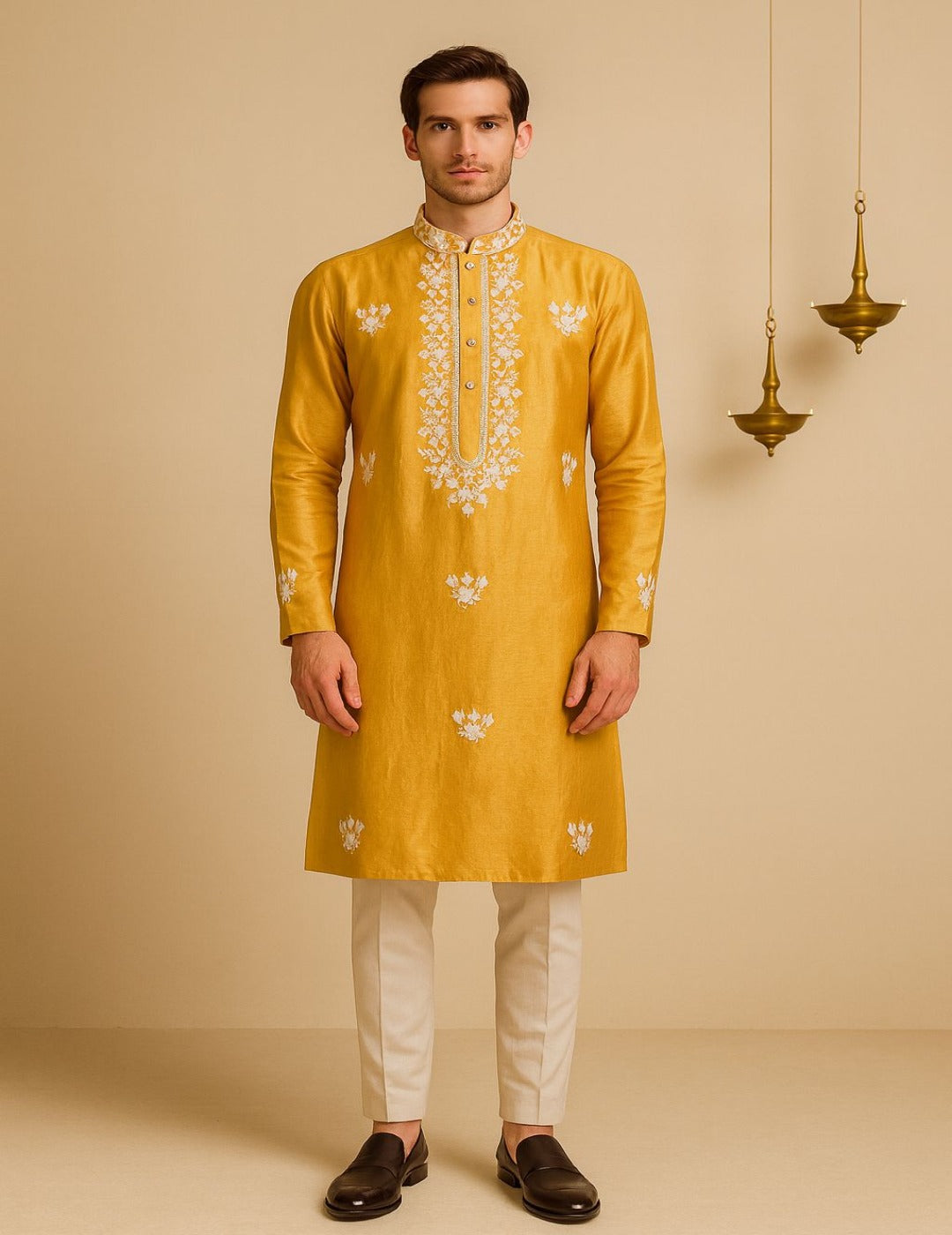 Mustad Yellow Chanderi Kurta Set