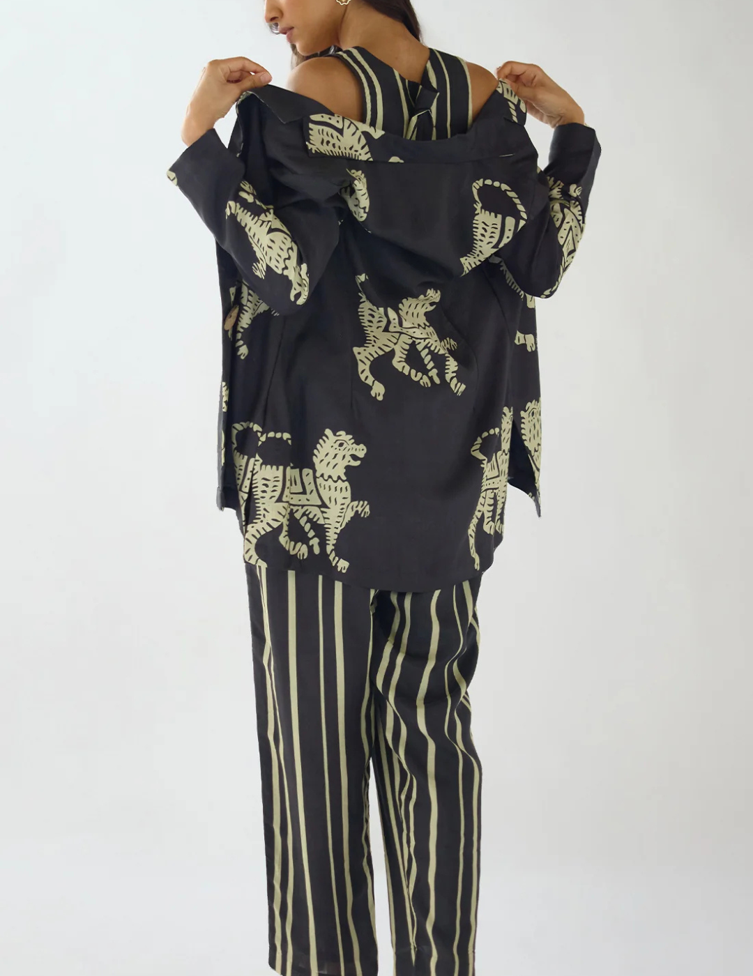 Black Cotton Stripes Abstract Co-ord Set