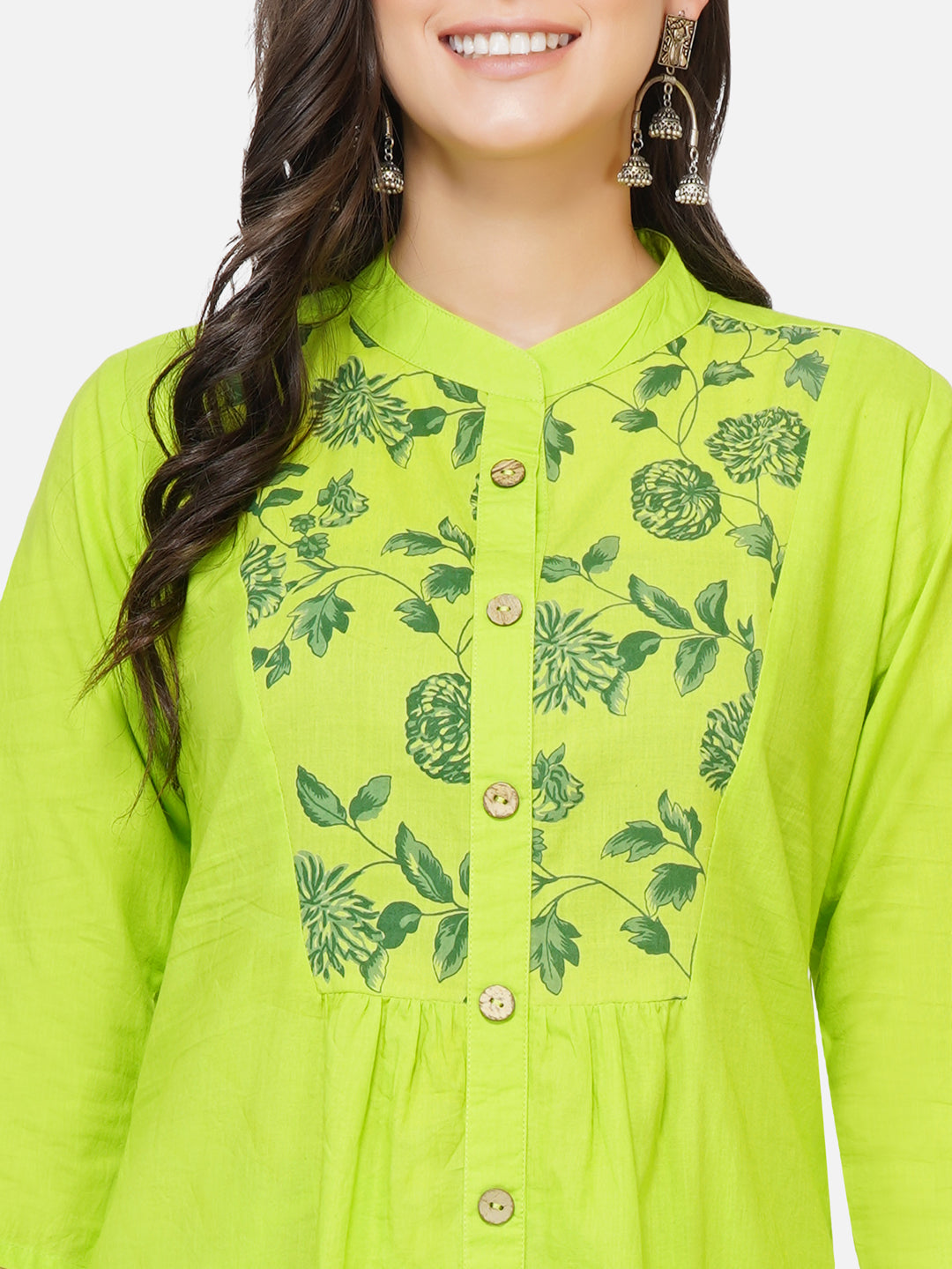 Cotton green solid kurta