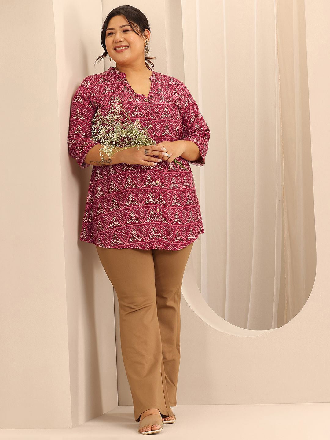 Rani Pink Printed Cotton Kurti