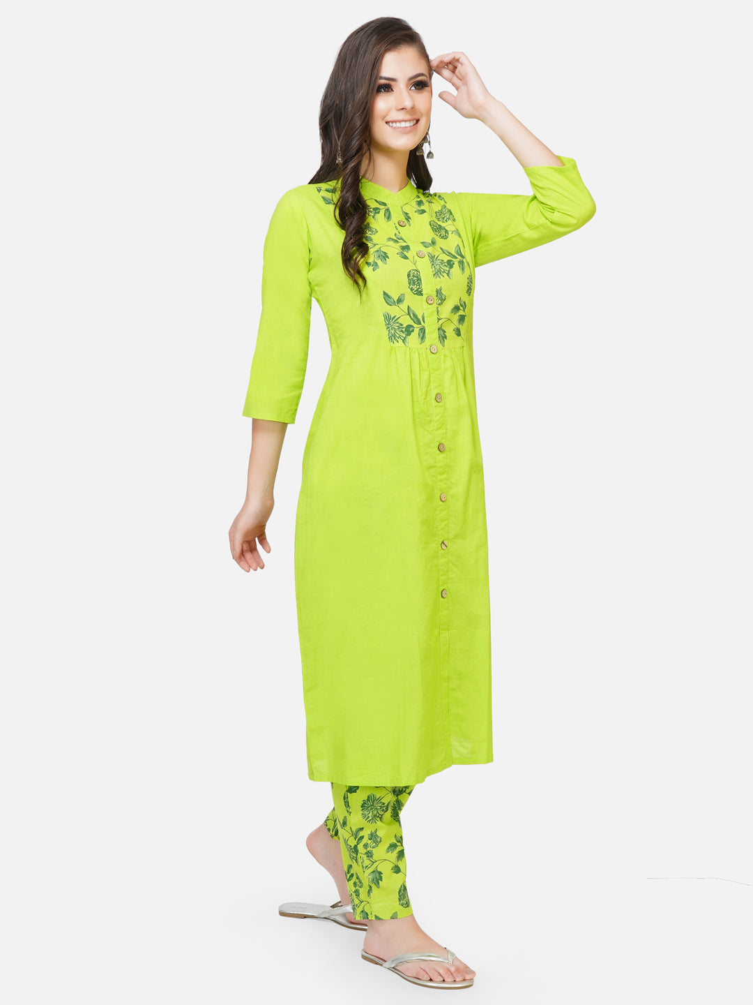 棉质绿色纯色 kurta