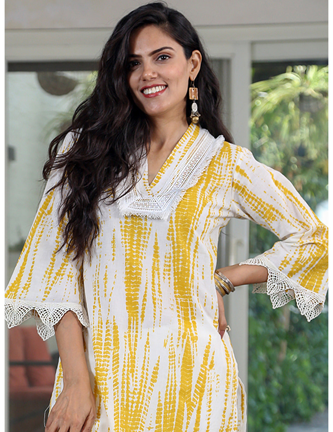 Yellow Shibori Print Straight Cotton Kurta