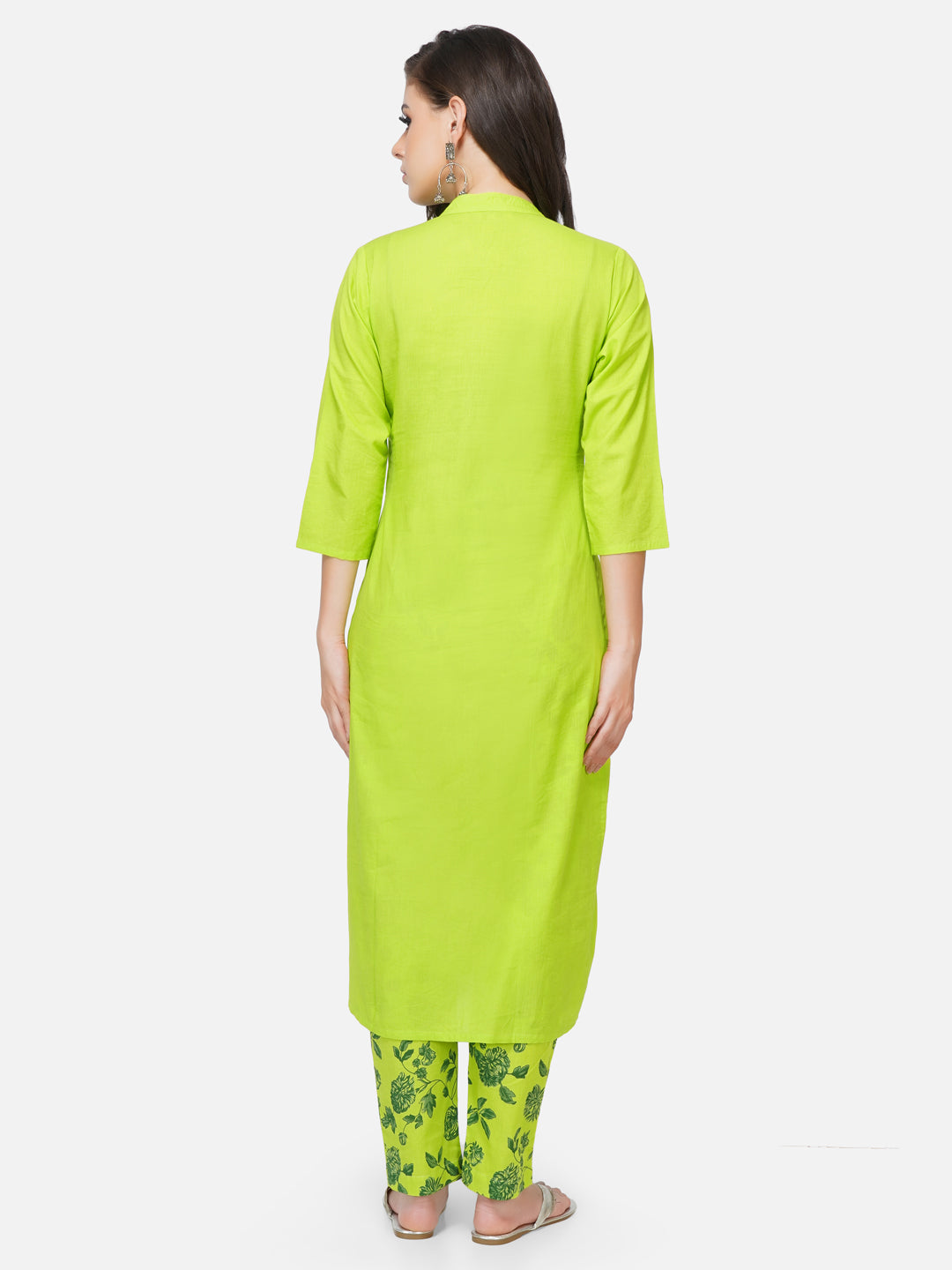 棉质绿色纯色 kurta