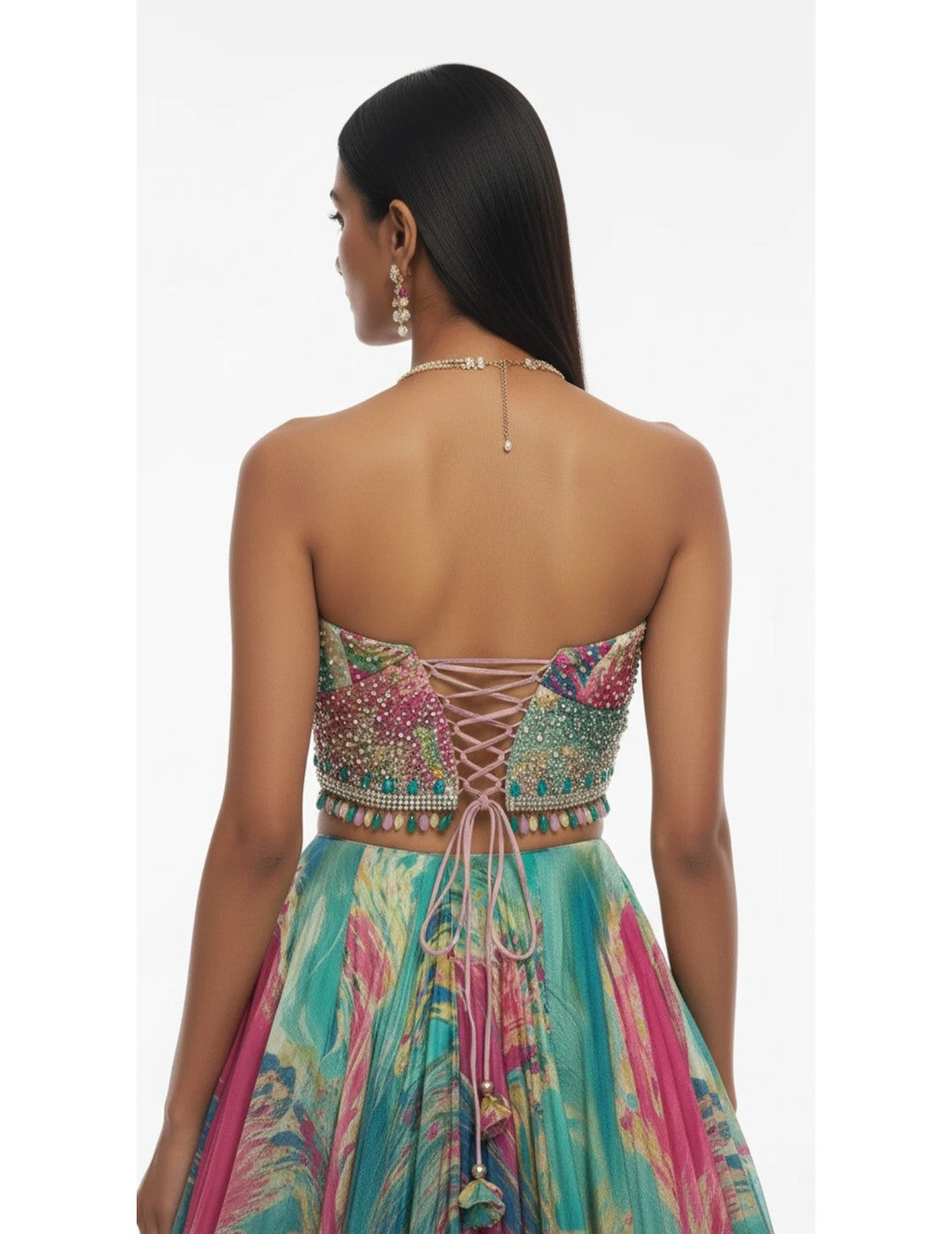Aqua Crepe Embroidered Lehenga Set
