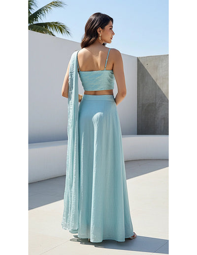 Aqua Crushed Tissue Draped Saree