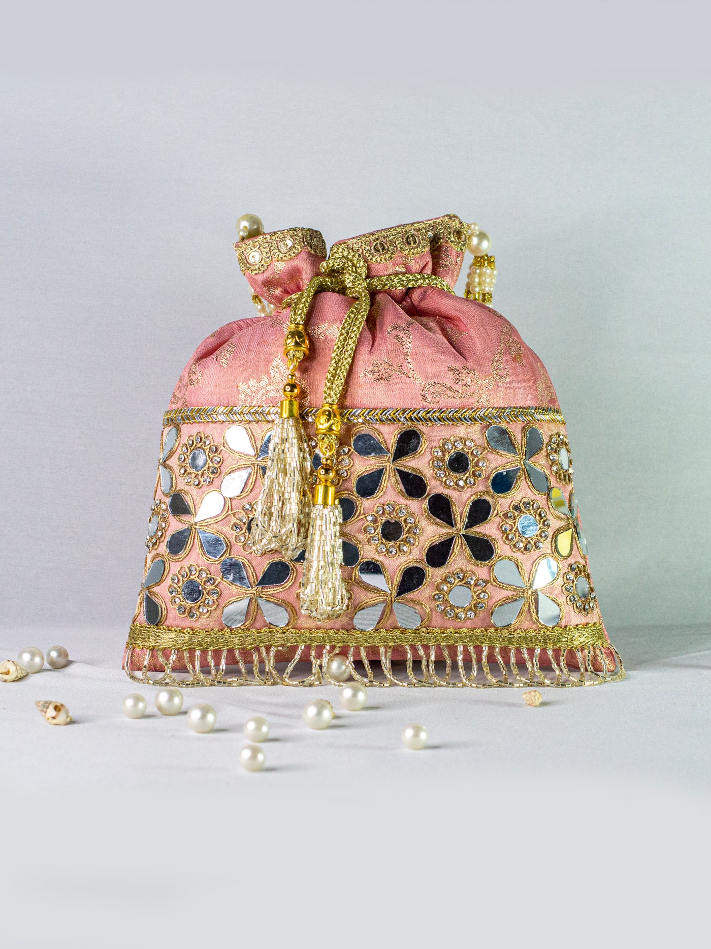 Peach Banarasi Hand Embellished Potli