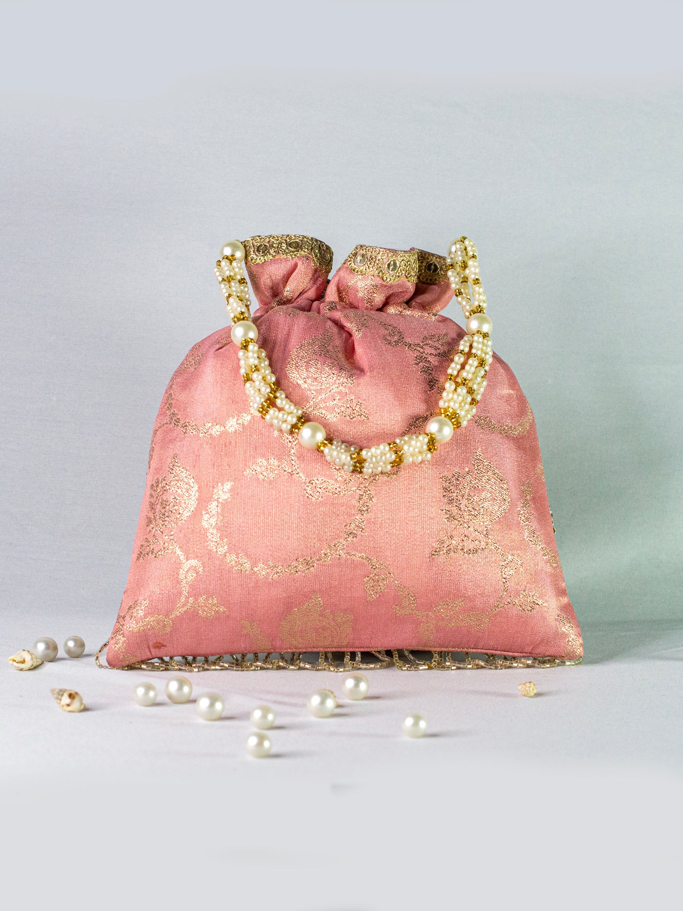 Peach Banarasi Hand Embellished Potli