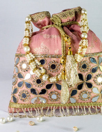 Peach Banarasi Hand Embellished Potli