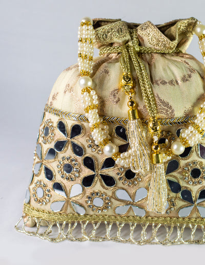 Golden Banarasi Hand Embellished Potli
