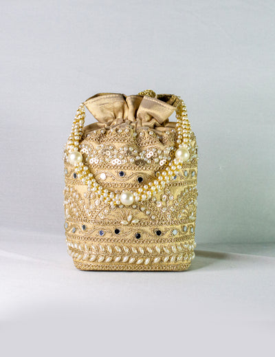 Hand Embellished Golden Potli