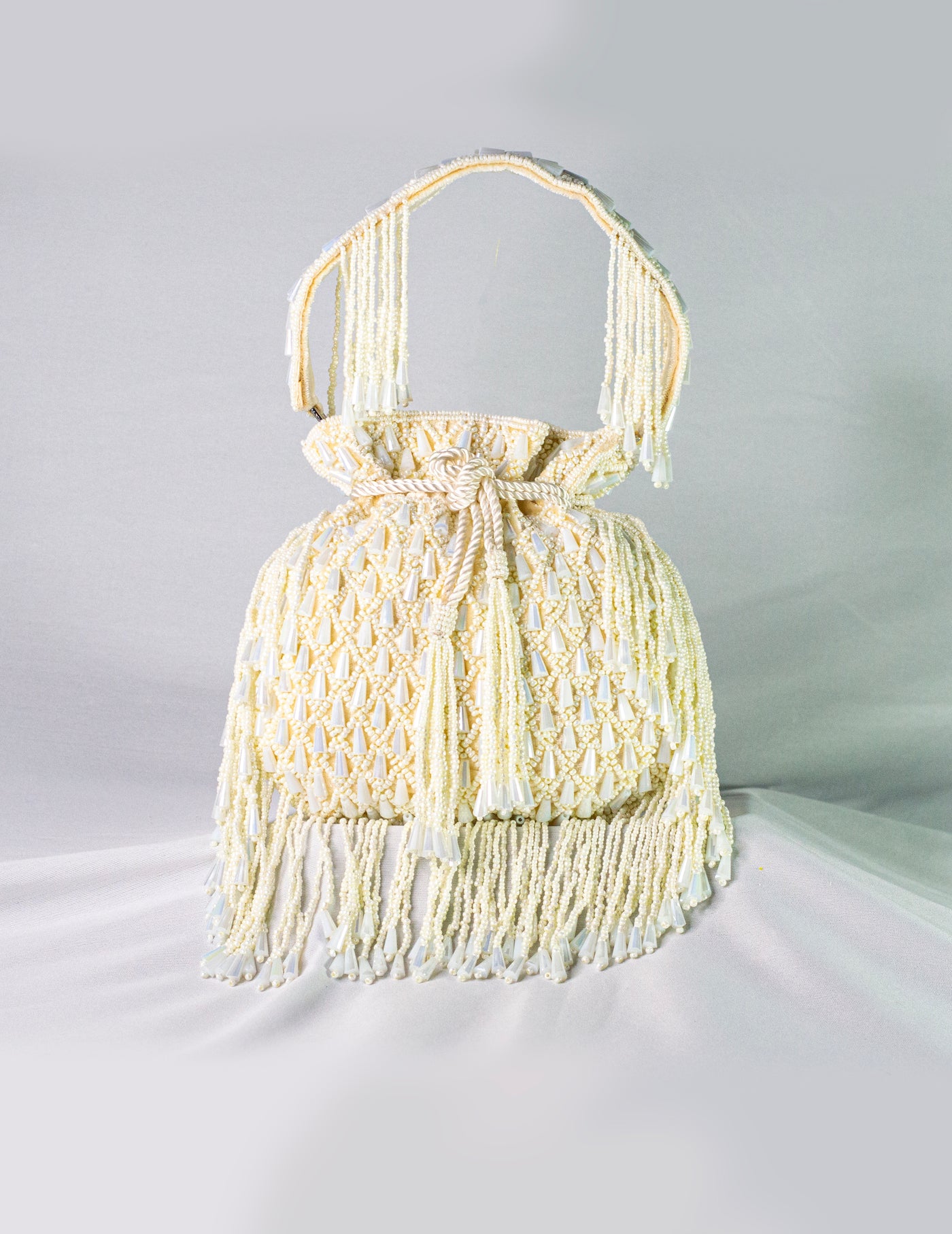 Beige Raw Silk Hand Embellished Potli