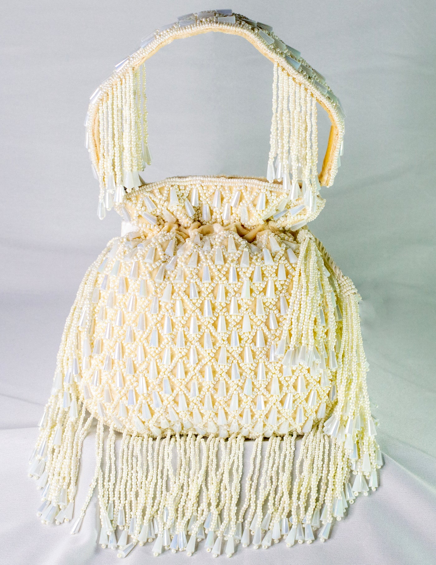 Beige Raw Silk Hand Embellished Potli