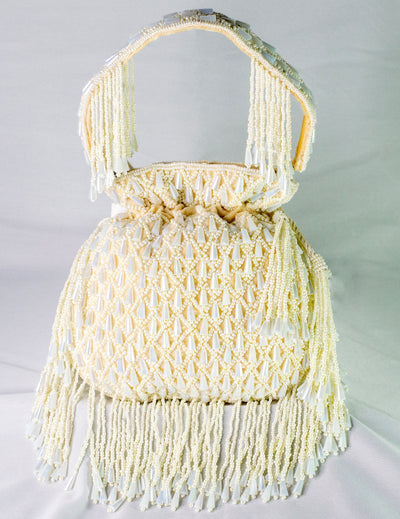 Beige Raw Silk Hand Embellished Potli