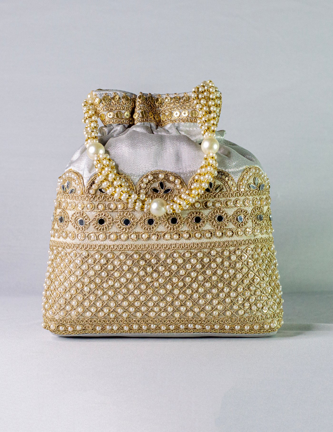 Silver Hand Embellished Potli