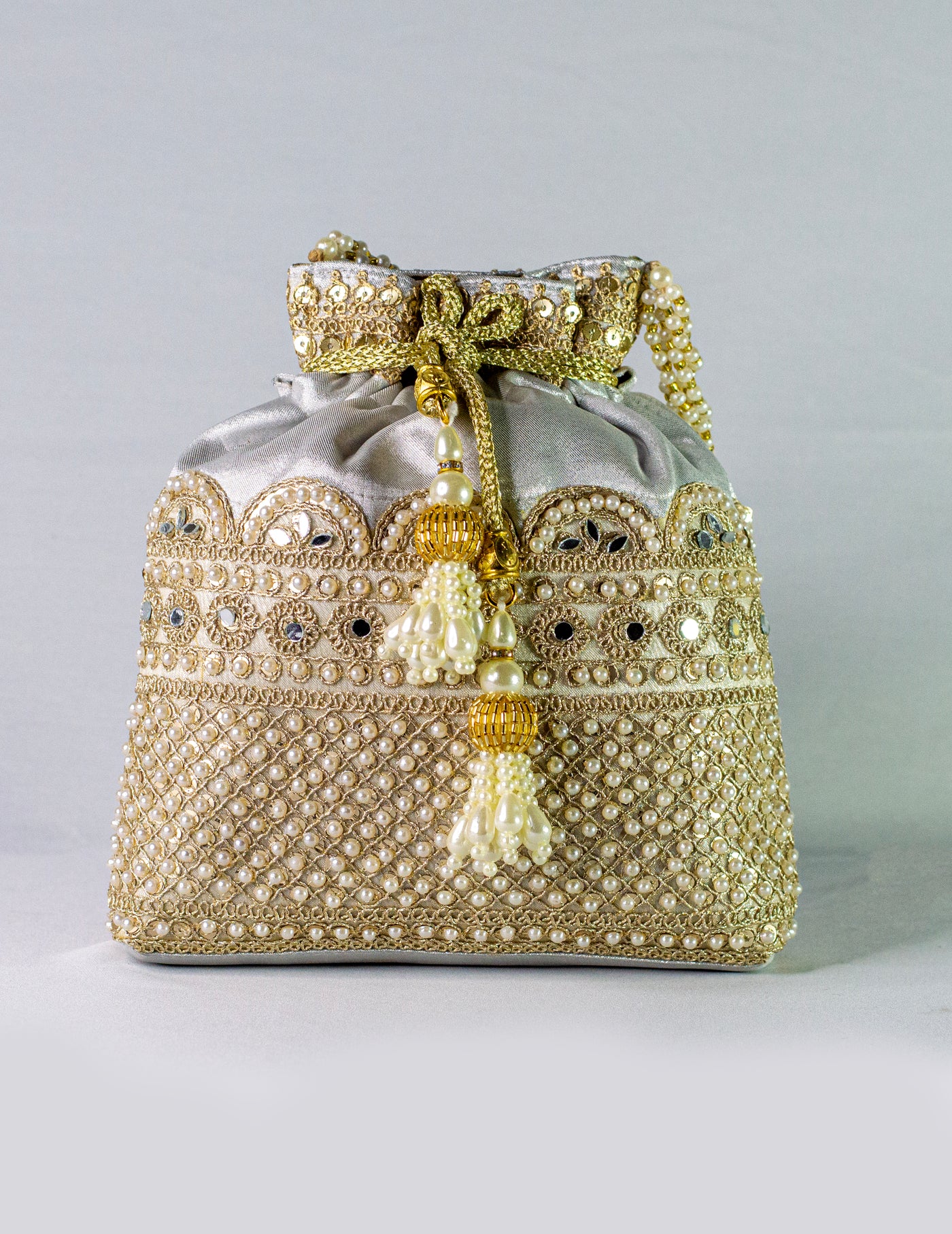 Silver Hand Embellished Potli