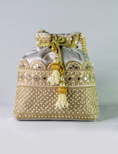 Silver Hand Embellished Potli