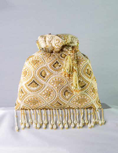 Classy Beige Hand Embellished Potli