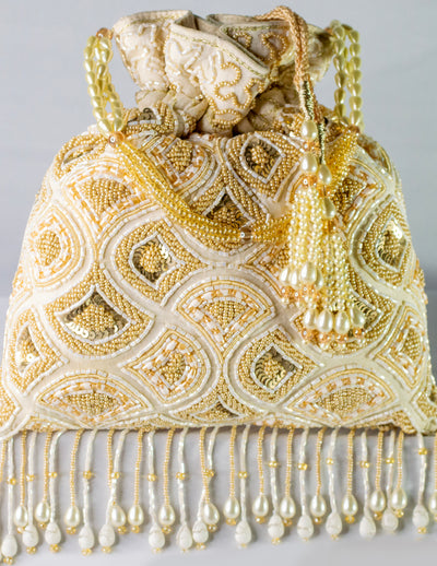 Classy Beige Hand Embellished Potli
