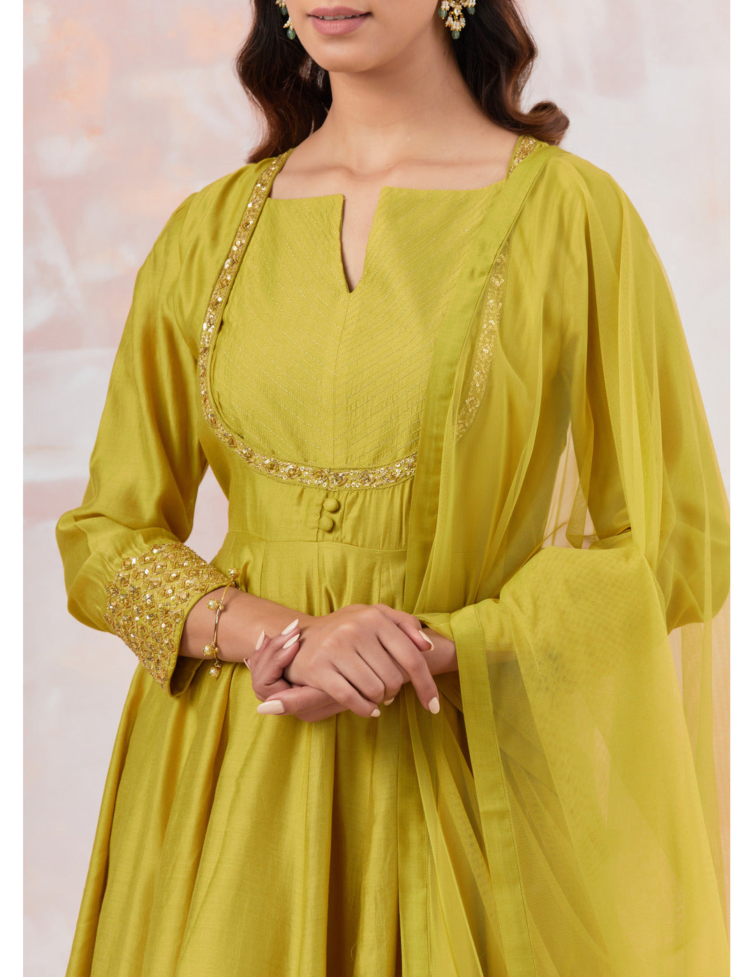 Lime Green Anarkali Set with Embroidery
