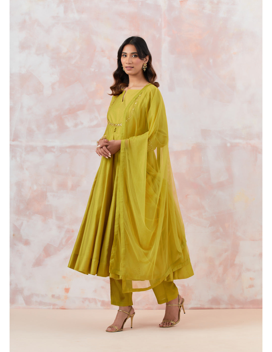 Lime Green Anarkali Set with Embroidery