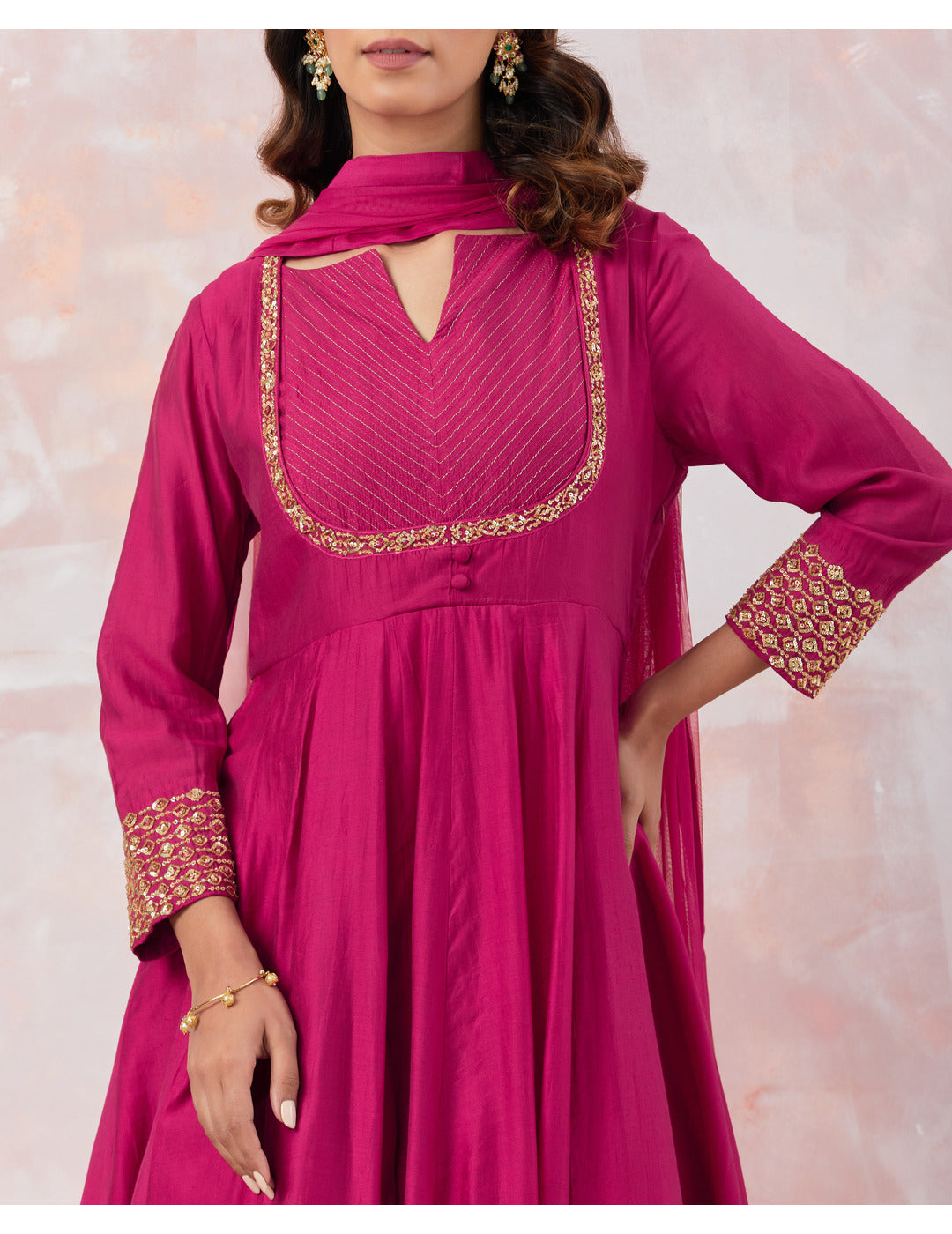 Pink Anarkali Set with Embroidery