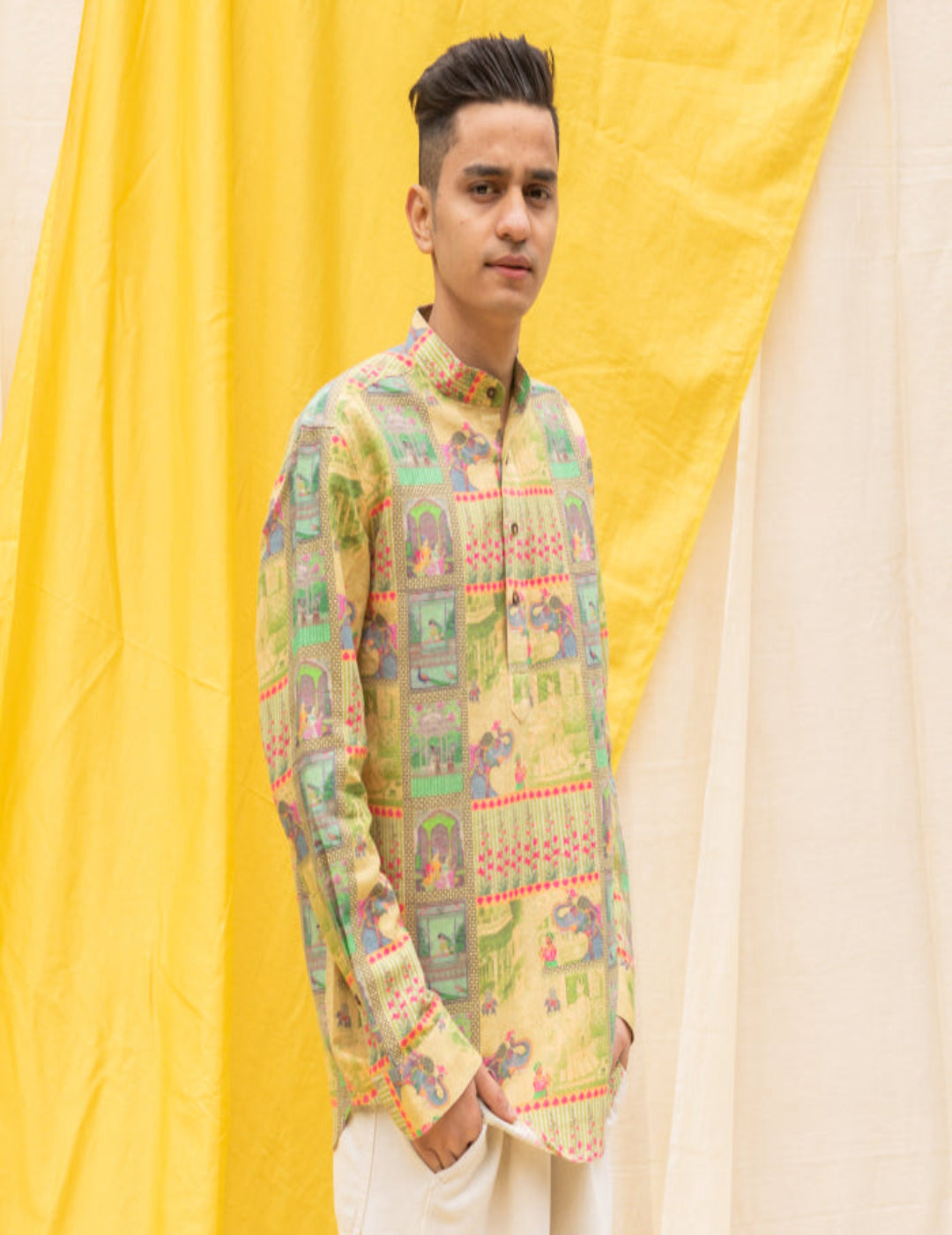 粉色 &amp; 金色 Cape Dhoti 套装