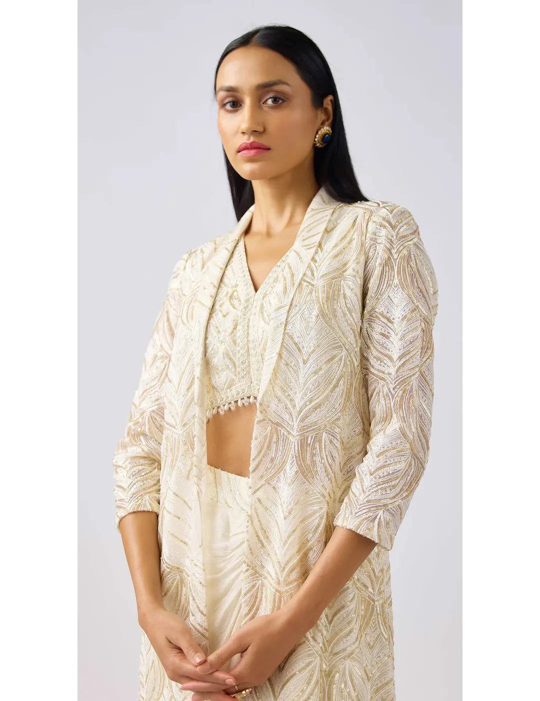 Ivory Chinon Embroidered Cape Set