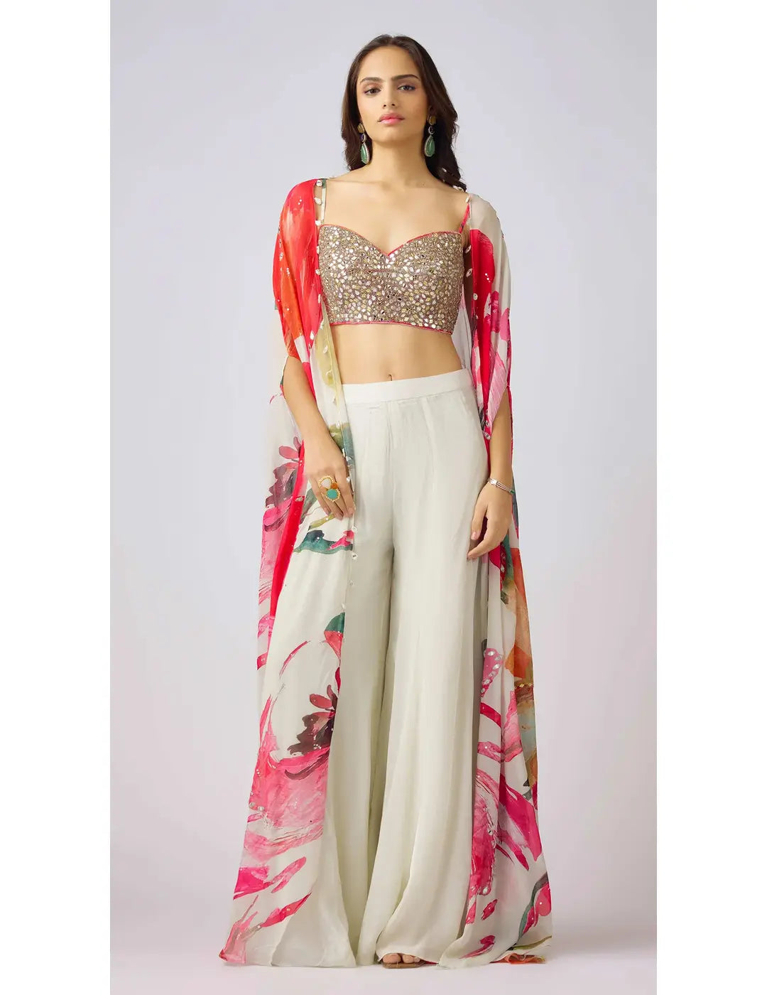 Multi Embroidered Cape Set
