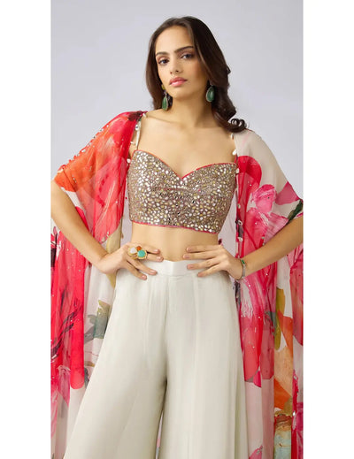Multi Embroidered Cape Set